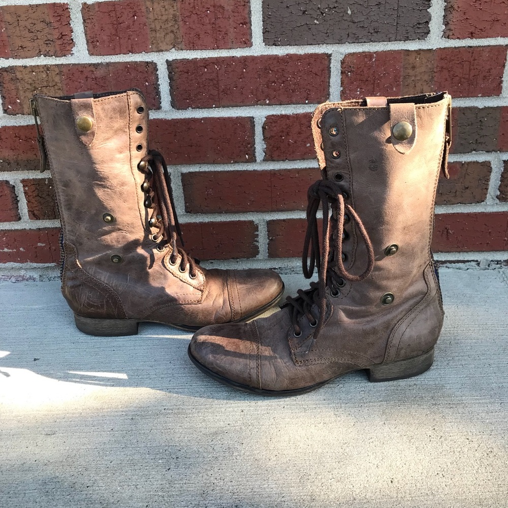 Steve Madden Chevie Brown Leather Combat Boots 7.5